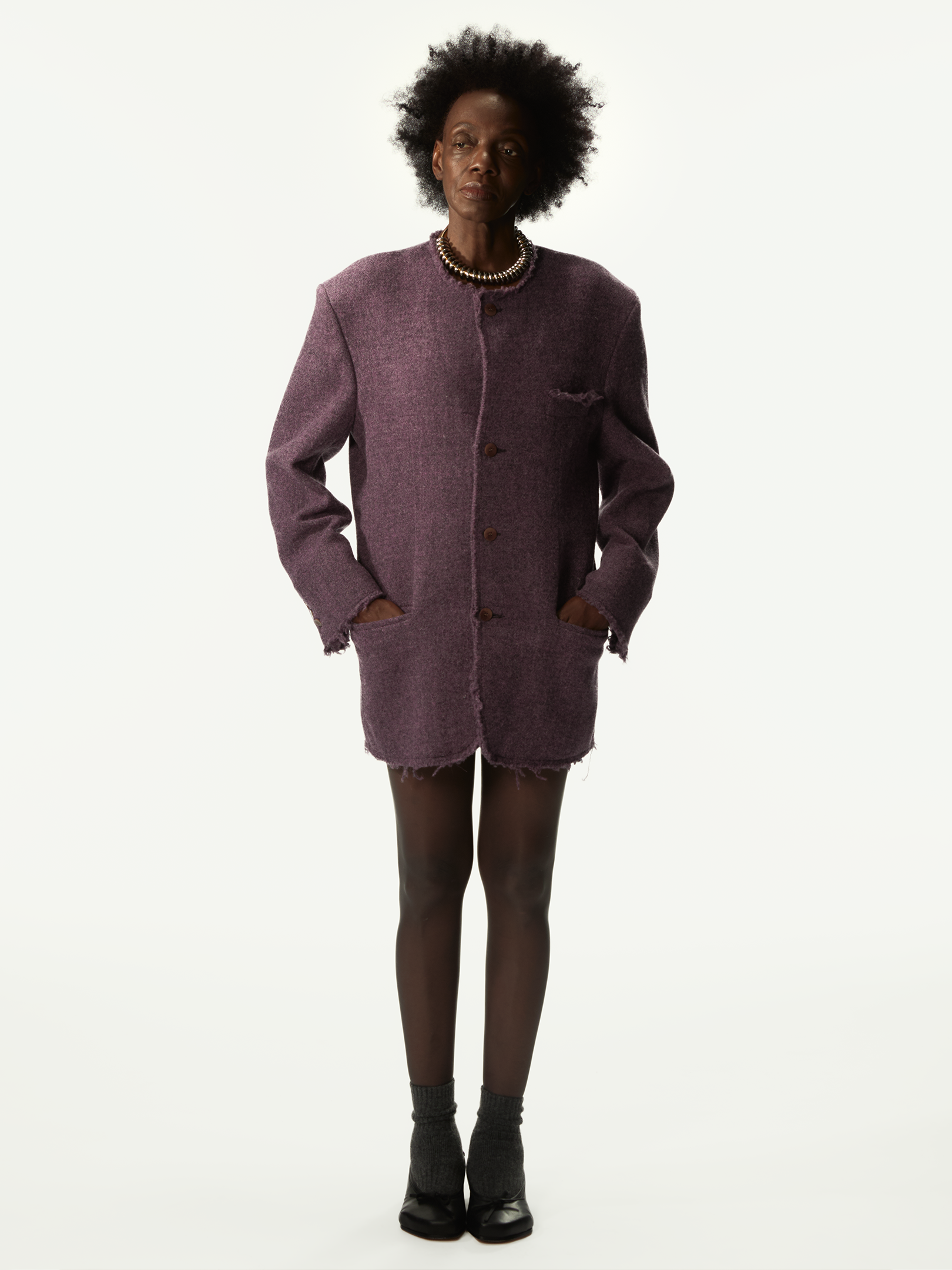 ジャケット・アウター MASU MELANGE TWEED COLLAR COAT Acid Tweed Roundneck Purple Mix - Magliano