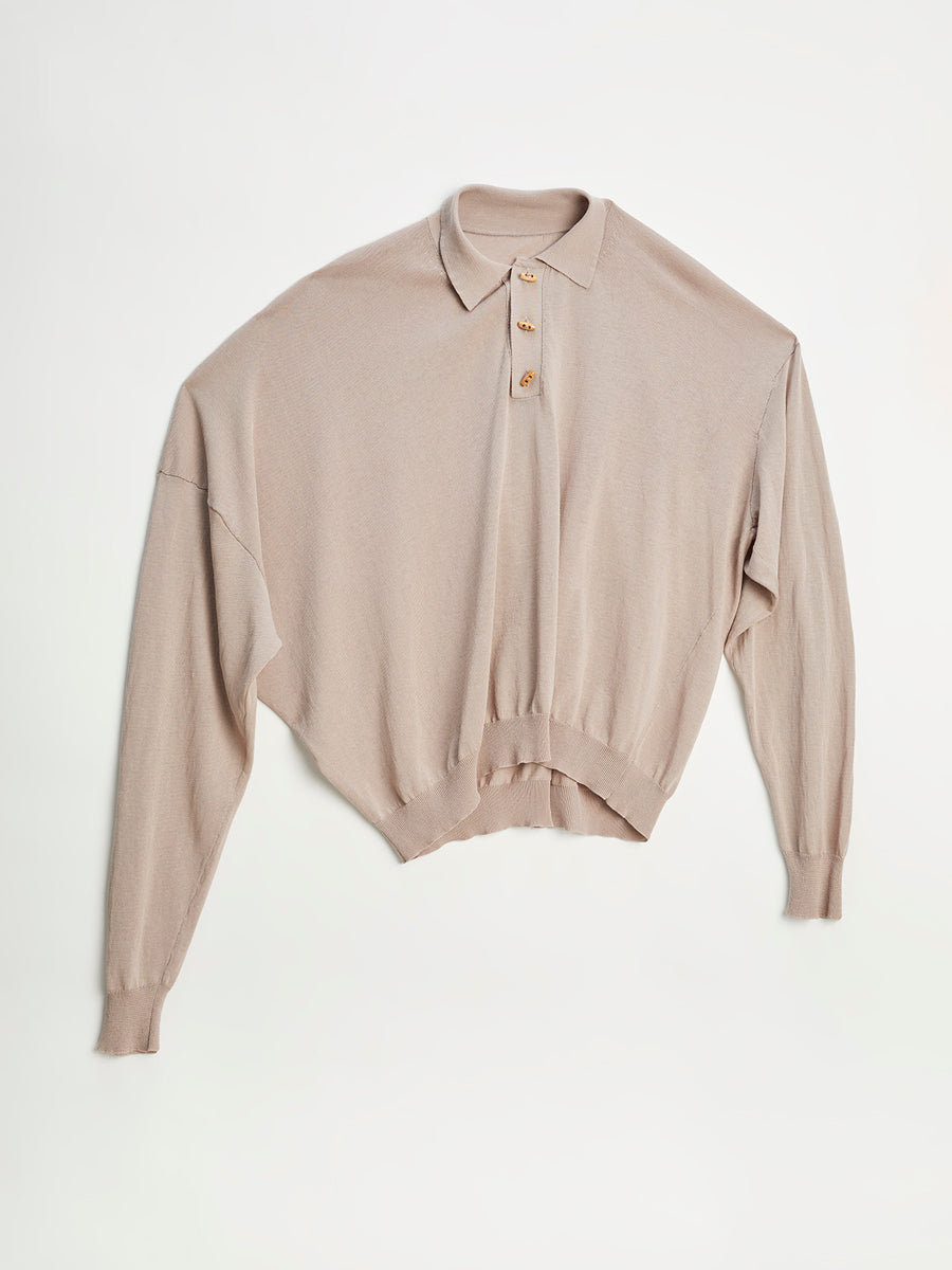 Twisted Long Sleeve Polo White