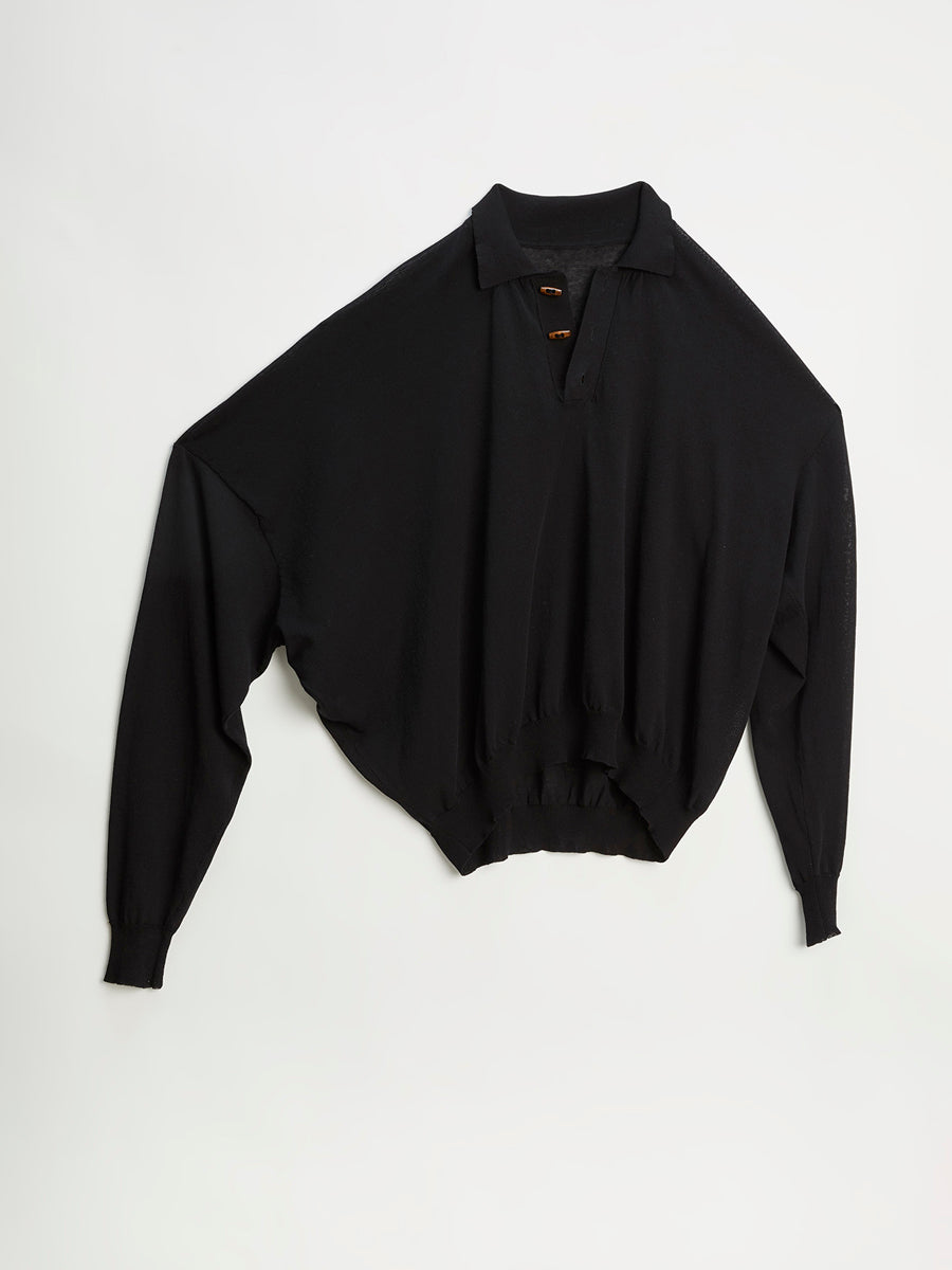 Twisted Long Sleeve Polo Black