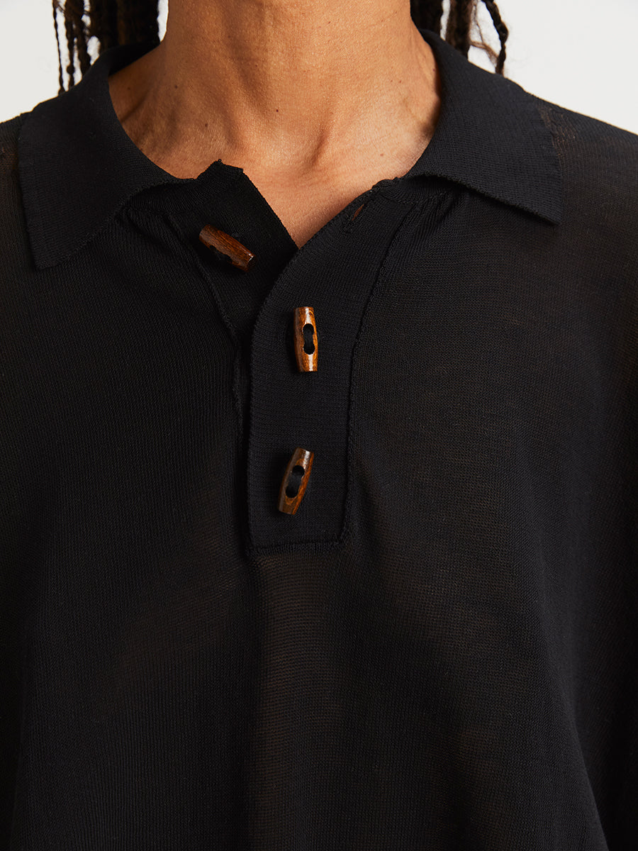 Twisted Long Sleeve Polo Black