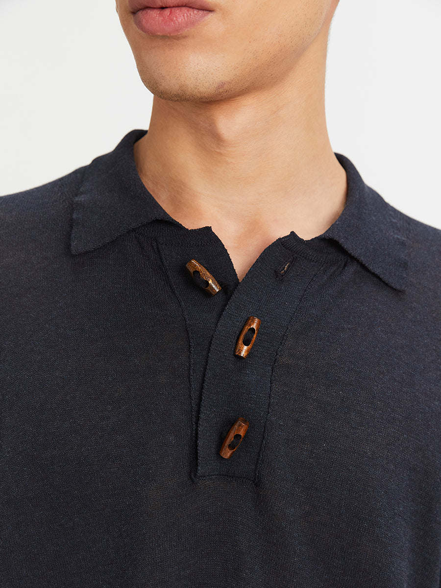 Twisted Long Sleeve Polo Navy
